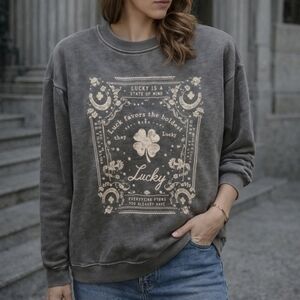 Hrt & Luv Gray “Lucky Is A State Of Mind” Graphic Sweatshirt |St. Patrick's Day